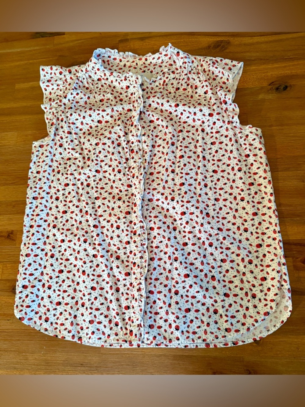 LOFT Ladybug Print Ruffle Sleeveless Button Down Blouse - Small